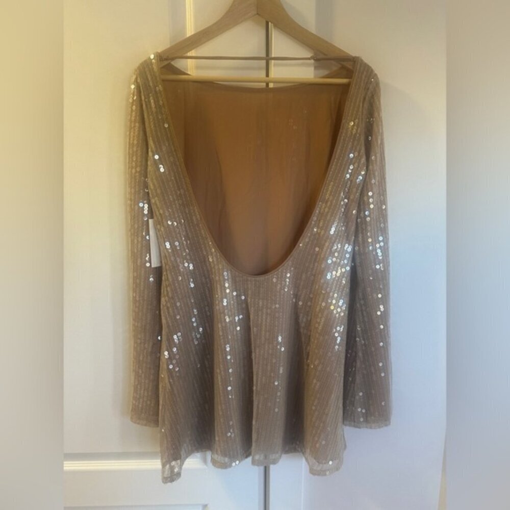 NWT Reformation Sereia Mini Dress in Champagne Sequin Long Sleeve | size M - Picture 12 of 14